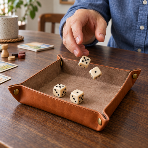 Caramel Folding Dice Tray with Snap Corners & Soft Lining for Tabletop Games