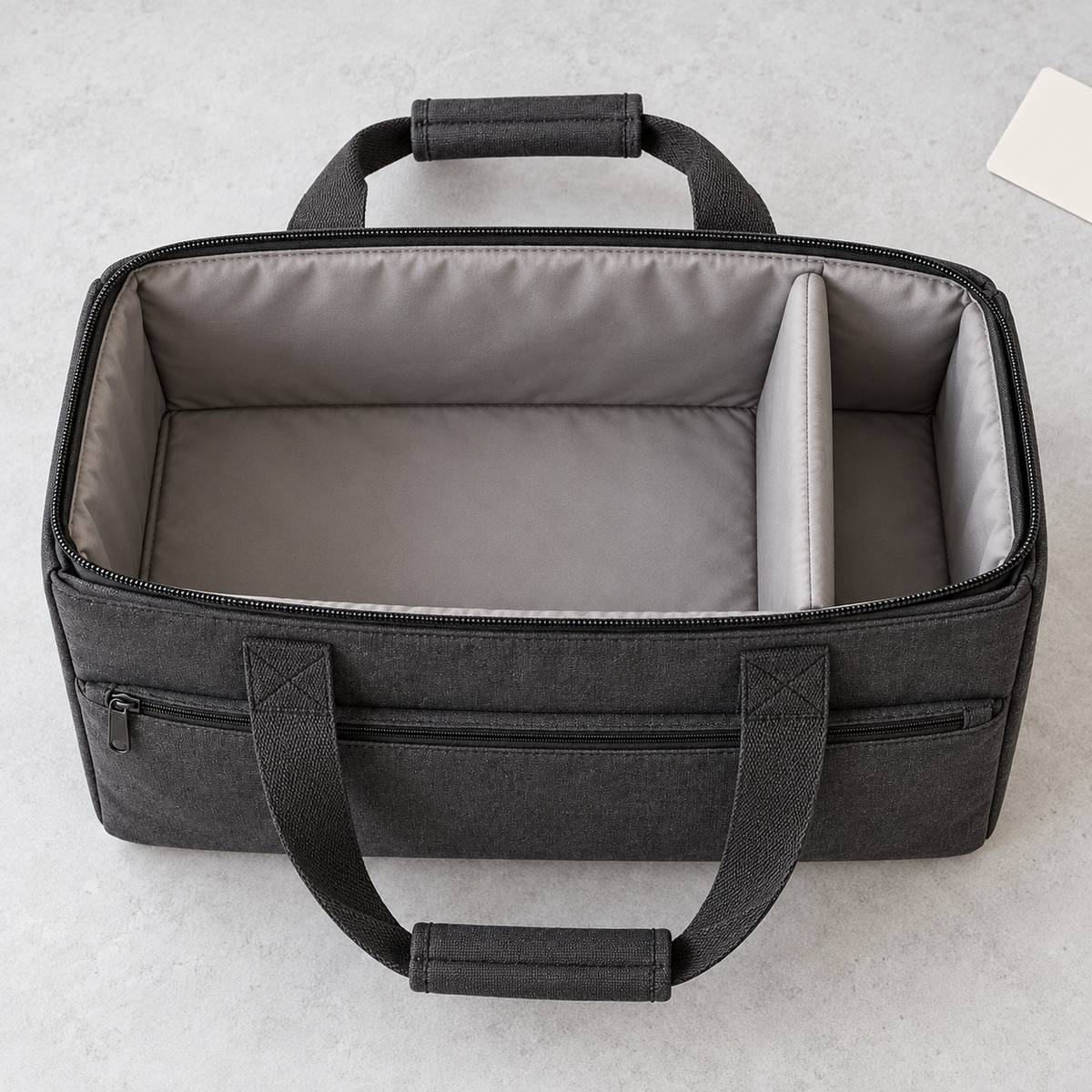 Charcoal Board Game Carrying Bag with Padded Interior Divider & Front Zipper Pocket