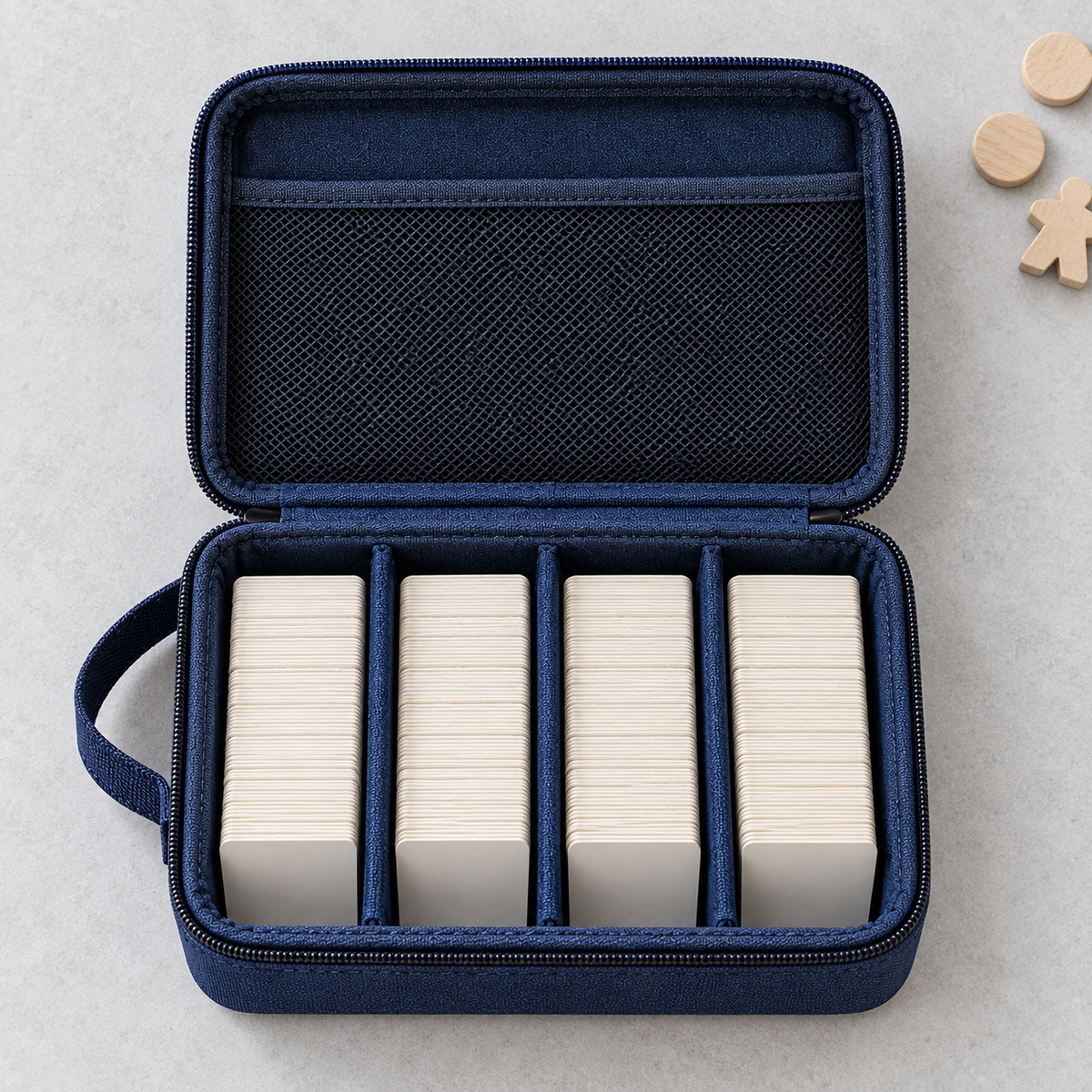 Navy Blue Zippered Card Storage Case with Adjustable Dividers & Carry Handle
