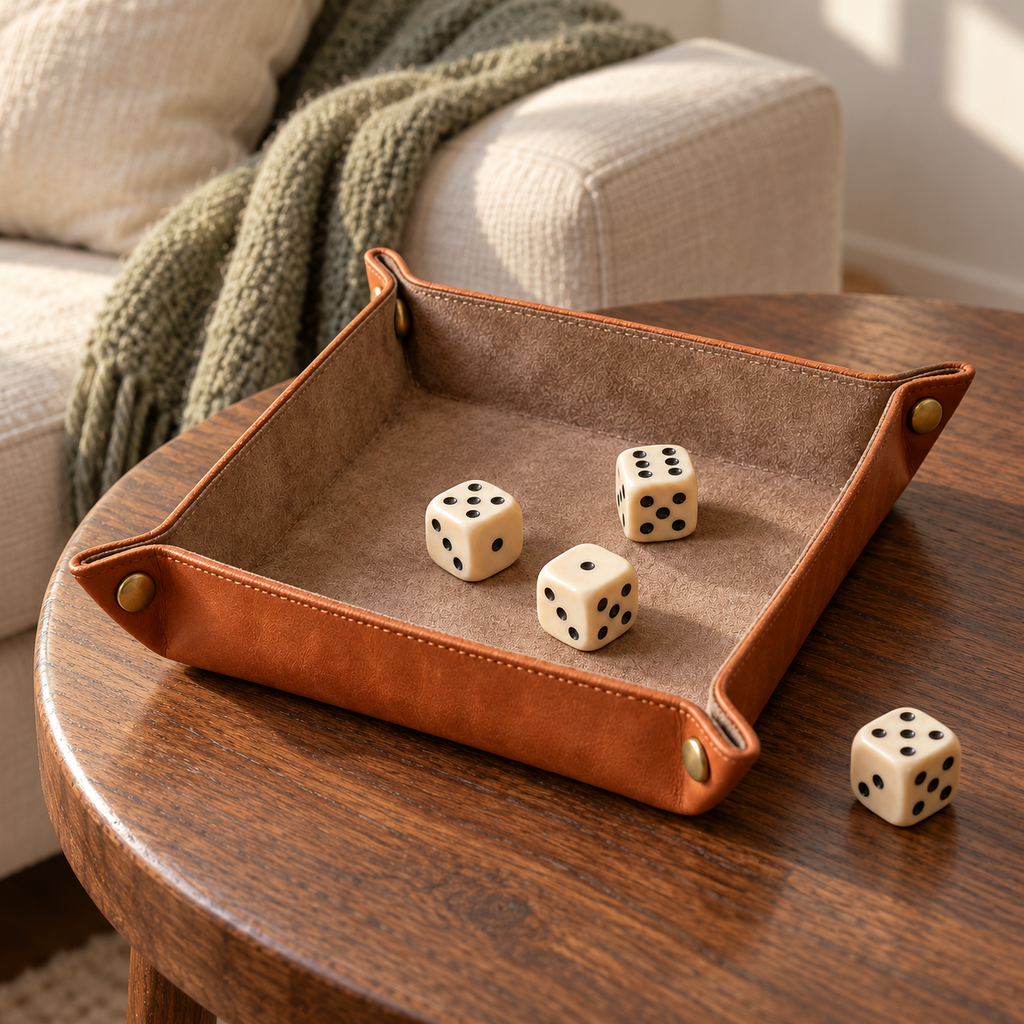 Caramel Folding Dice Tray with Snap Corners & Soft Lining for Tabletop Games
