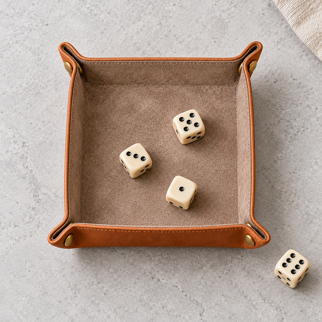 Caramel Folding Dice Tray with Snap Corners & Soft Lining for Tabletop Games