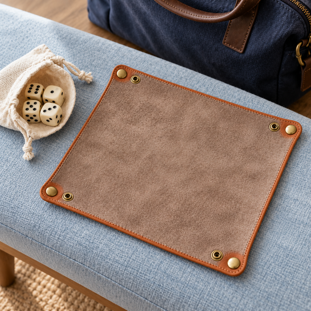 Caramel Folding Dice Tray with Snap Corners & Soft Lining for Tabletop Games