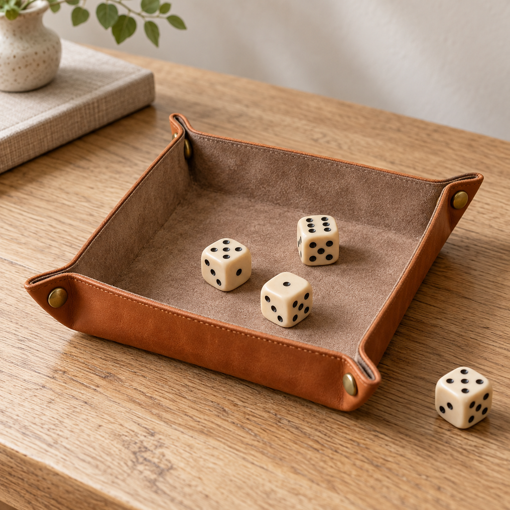 Caramel Folding Dice Tray with Snap Corners & Soft Lining for Tabletop Games