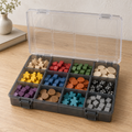 12-Compartment Board Game Storage Box with Clear Hinged Lid & Dual Snap Latches
