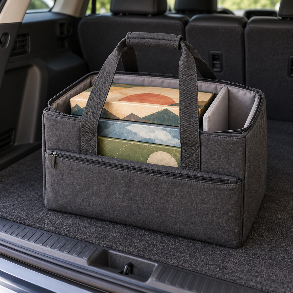 Charcoal Board Game Carrying Bag with Padded Interior Divider & Front Zipper Pocket
