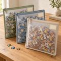 Mesh Zipper Puzzle Storage Bags – 3-Piece Organizer Set with Label Pockets in Sage, Blue & Oatmeal